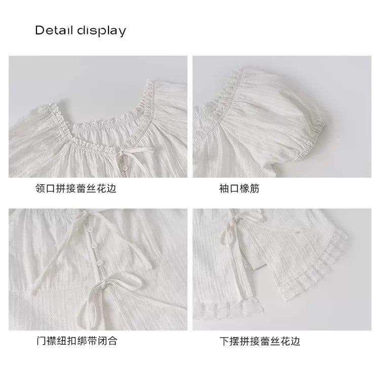 프랑스식 달콤함 레이스 측면 스트랩 화이트 반팔 여성 셔츠 여름 새로운 디자인 센스 몸매 가꾸기 슬림해 보이는 한 첨부 된 의류 상세 이미지 8
