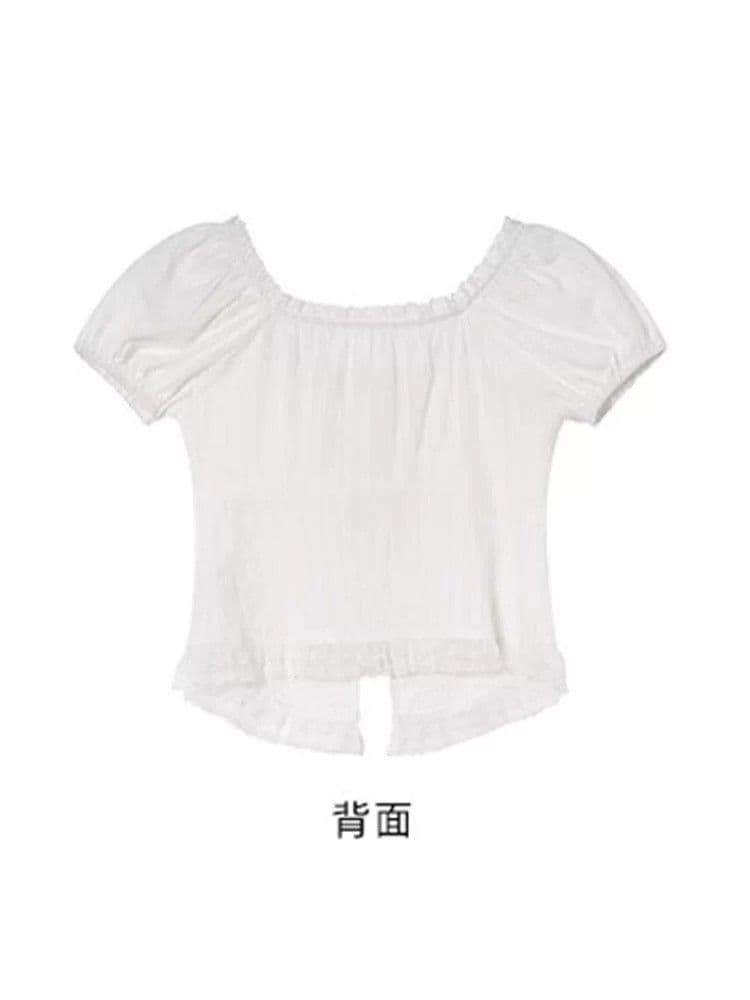 프랑스식 달콤함 레이스 측면 스트랩 화이트 반팔 여성 셔츠 여름 새로운 디자인 센스 몸매 가꾸기 슬림해 보이는 한 첨부 된 의류 상세 이미지 10