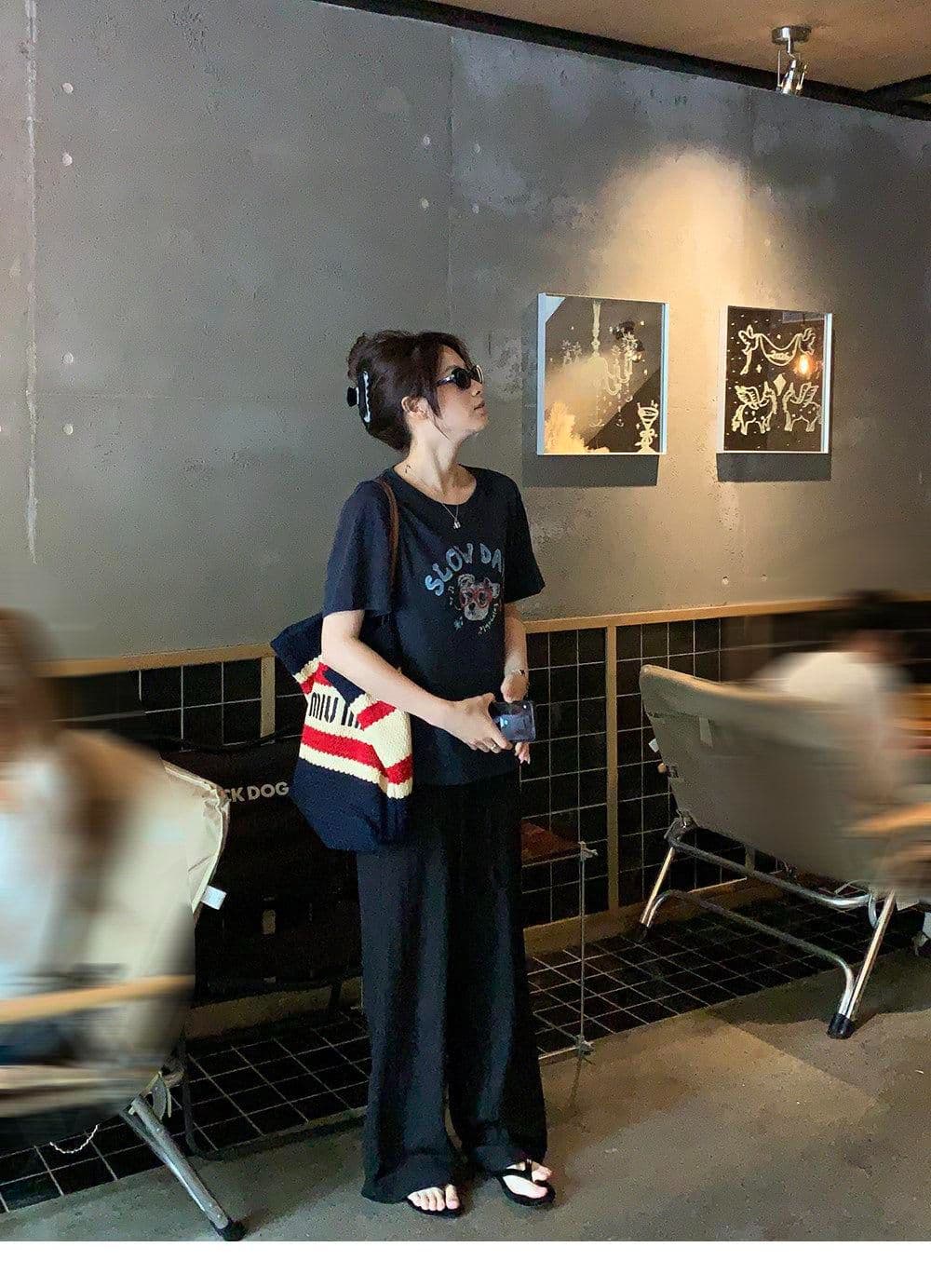 165g 눈꽃 면 75 집결하다 섬유 25 감기 센스 눈꽃 면 멩 이자 낙서 안경 강아지 반팔 티셔츠 여성 상세 이미지 30