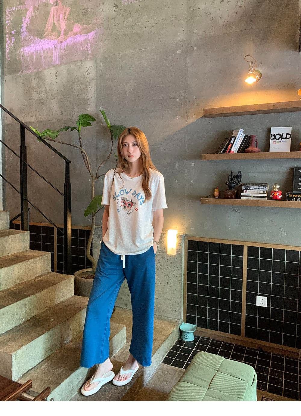 165g 눈꽃 면 75 집결하다 섬유 25 감기 센스 눈꽃 면 멩 이자 낙서 안경 강아지 반팔 티셔츠 여성 상세 이미지 33