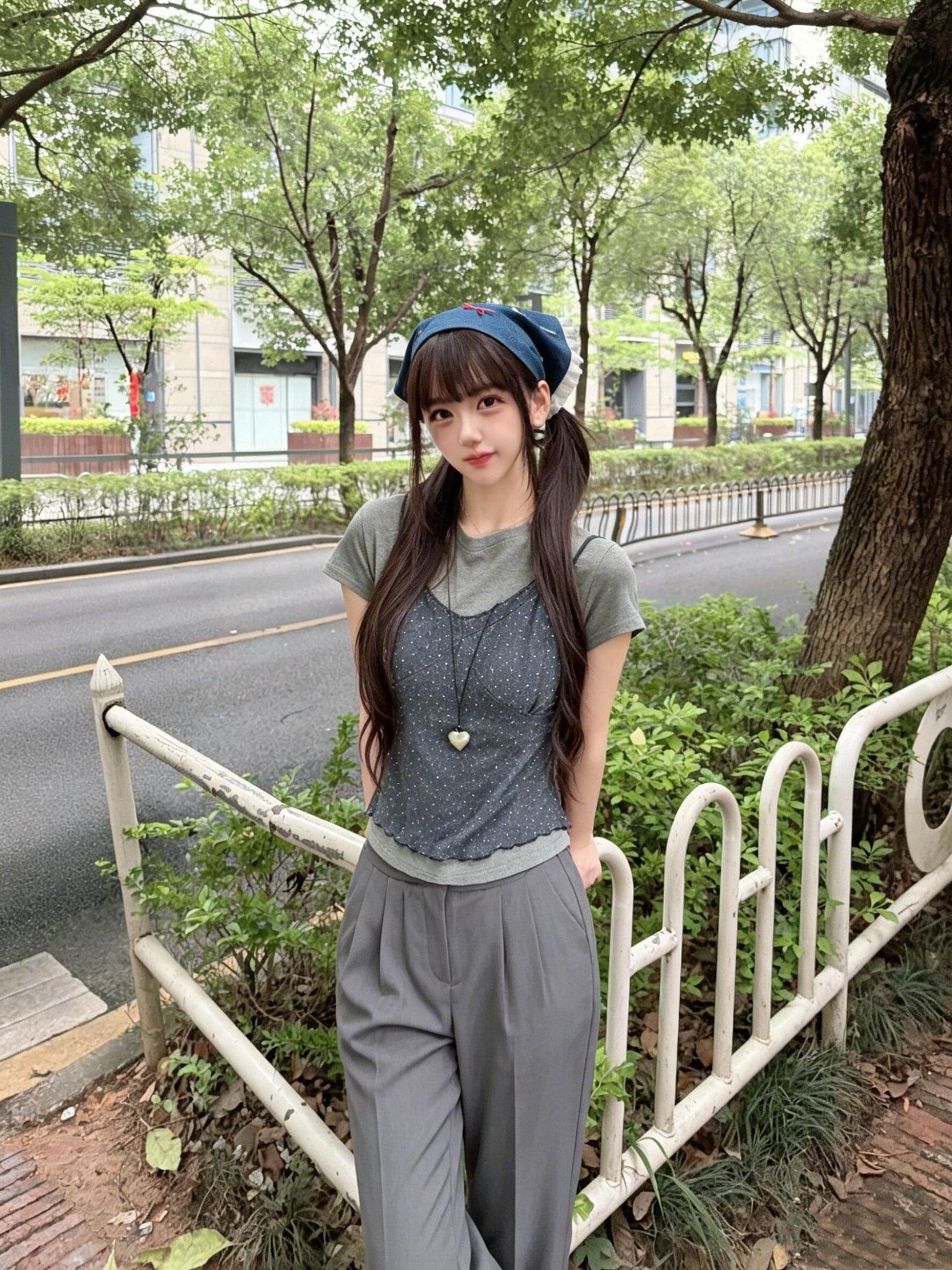 양모 디자인 센스 회색 도트 무늬 프릴 캐미솔 여름 몸매 가꾸기 긍정적 인 어깨 반팔 맨위 투피스 세트 이미지 3
