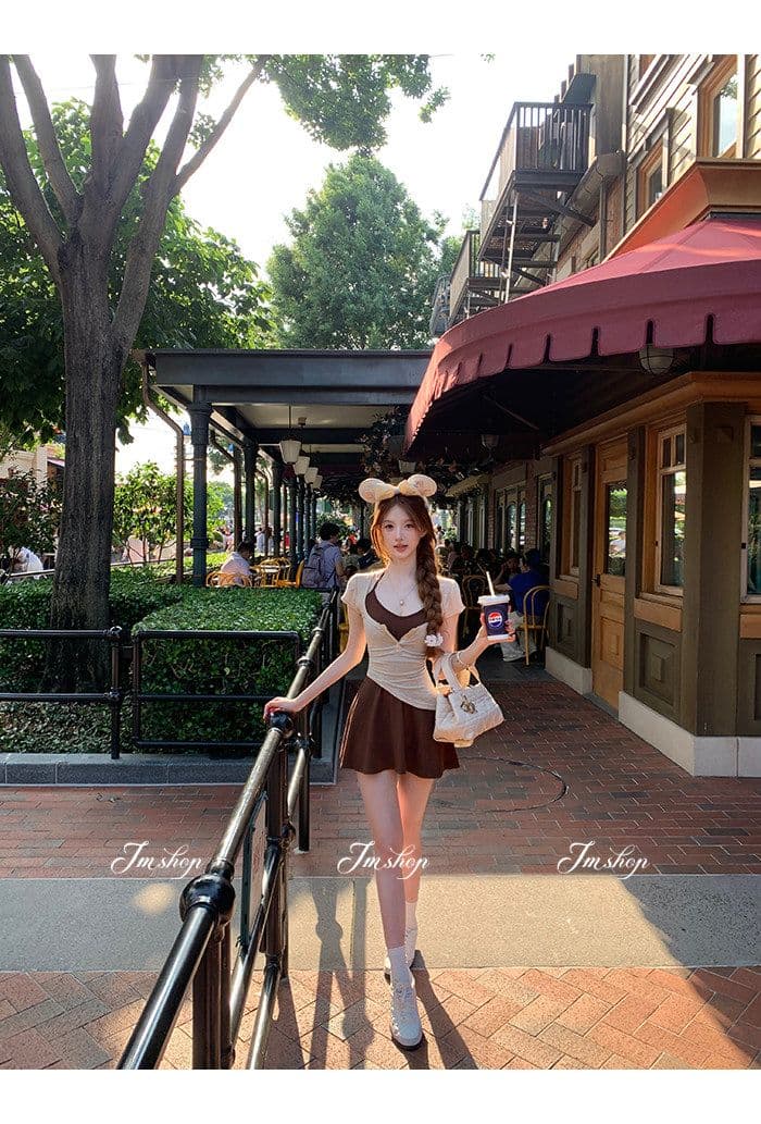 양모 대 u 칼라 비스듬한 진자 허리 수축 핫걸 단추 티셔츠 순수한 욕망 행침 목 니트 슬립 플리츠 스커트 여름 투피스 세트 상세 이미지 24