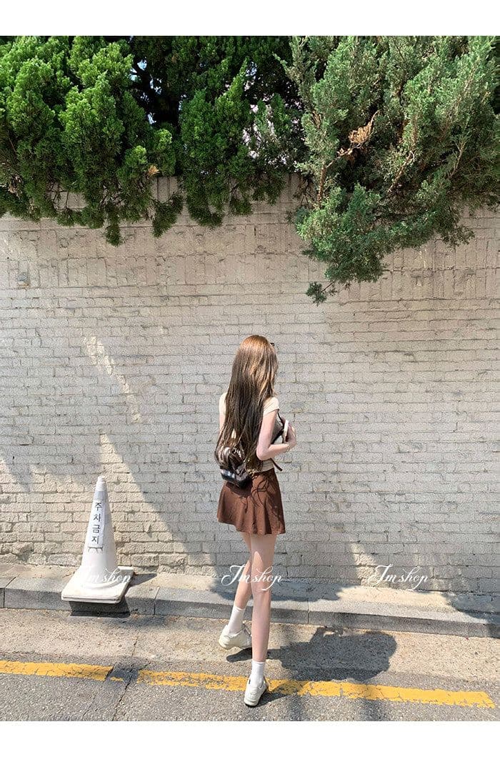 양모 대 u 칼라 비스듬한 진자 허리 수축 핫걸 단추 티셔츠 순수한 욕망 행침 목 니트 슬립 플리츠 스커트 여름 투피스 세트 상세 이미지 27