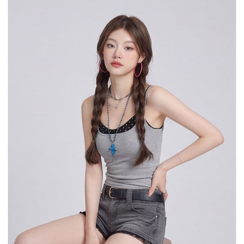260 그램 사람들 면 달콤한 매운맛 바람 배색 페이크 레이어드 민소매 캐미솔 여름 핫걸 캐주얼 슬림해 보이는 맨위