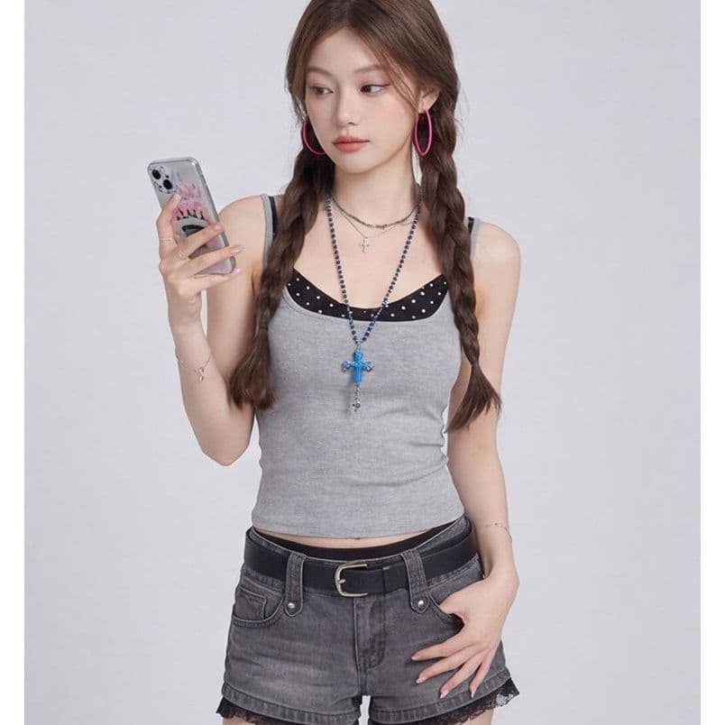 260 그램 사람들 면 달콤한 매운맛 바람 배색 페이크 레이어드 민소매 캐미솔 여름 핫걸 캐주얼 슬림해 보이는 맨위 이미지 2