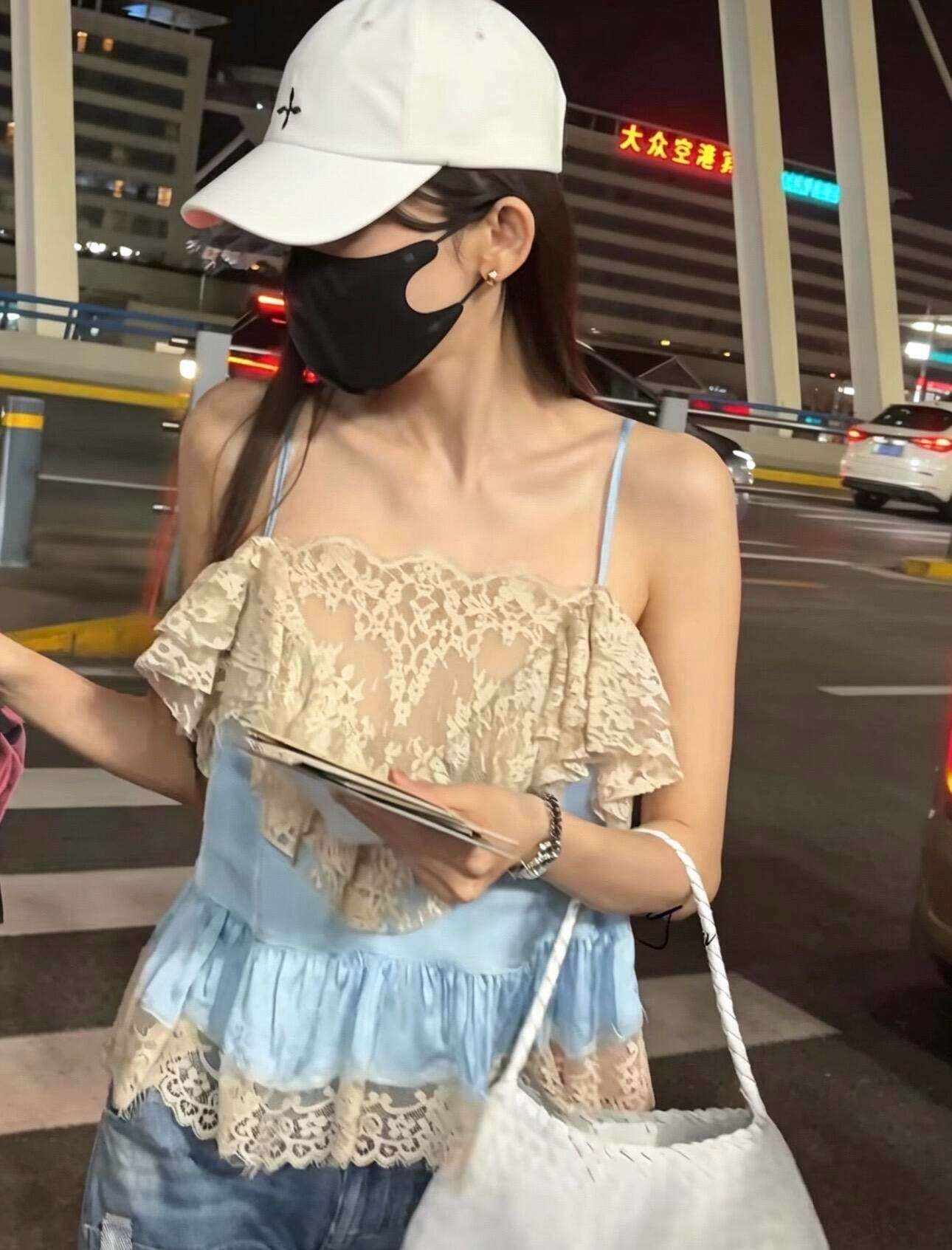 원본 원단 프랑스식 디자인 센스 무거운 작업 파란색 레이스 레이스 패치워크 프릴 순수한 욕망 센스 슬립 맨위 상세 이미지 3