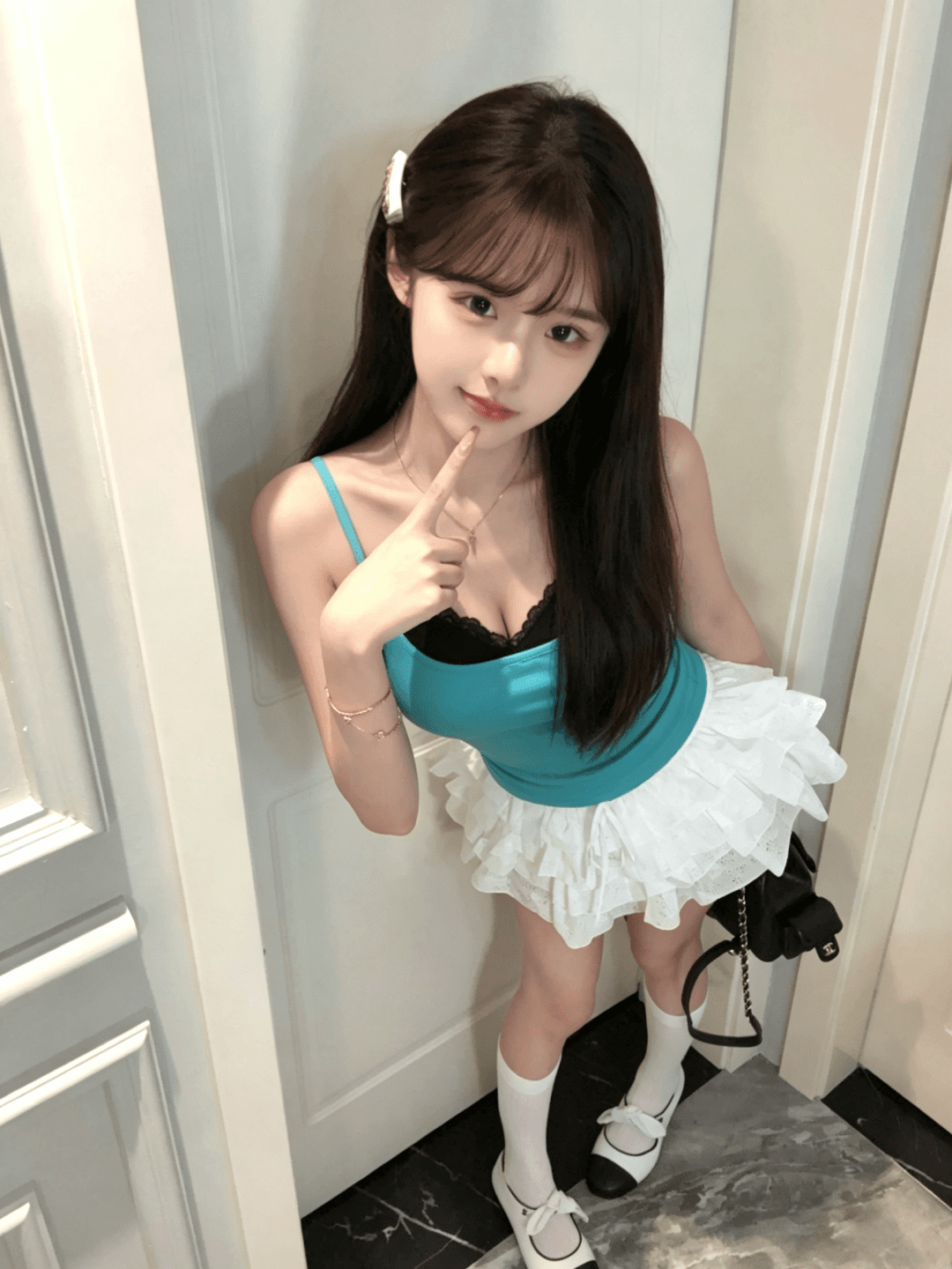 경관 그림 1 1 40 순면 210 그램 분위기 센스 페이크 레이어드 레이스 조각 슬립 여성 몸매 가꾸기 맨위 이미지 4