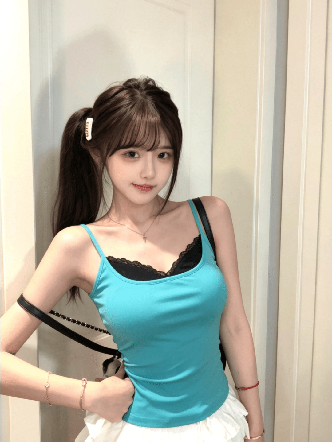 경관 그림 1 1 40 순면 210 그램 분위기 센스 페이크 레이어드 레이스 조각 슬립 여성 몸매 가꾸기 맨위