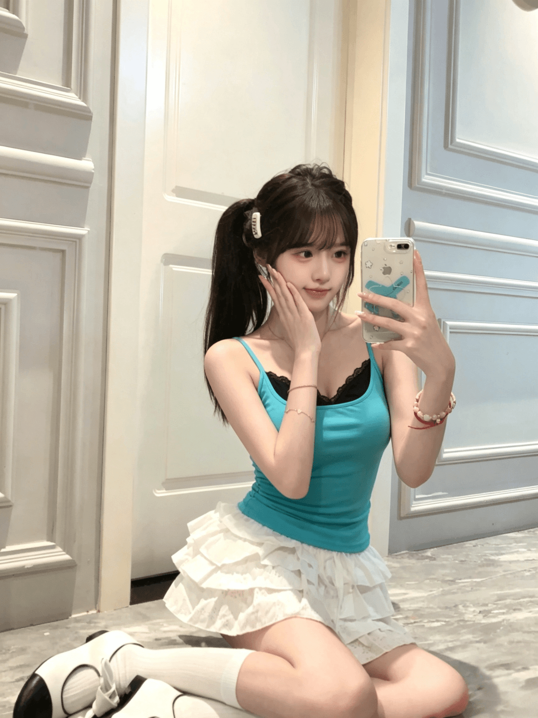 경관 그림 1 1 40 순면 210 그램 분위기 센스 페이크 레이어드 레이스 조각 슬립 여성 몸매 가꾸기 맨위 상세 이미지 4