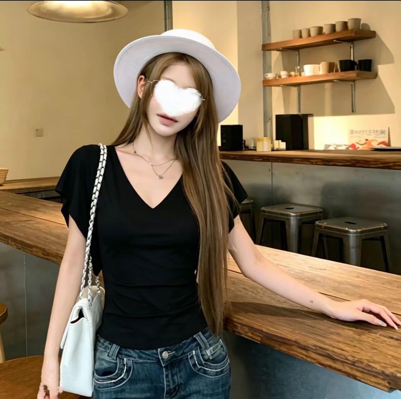 260 그램 사람들 면 작은 날다 소매 V넥 반팔 티셔츠 여성 몸매 가꾸기 슬림해 보이는 다용도 순수한 욕망 핫걸 여름 맨위 상세 이미지 3