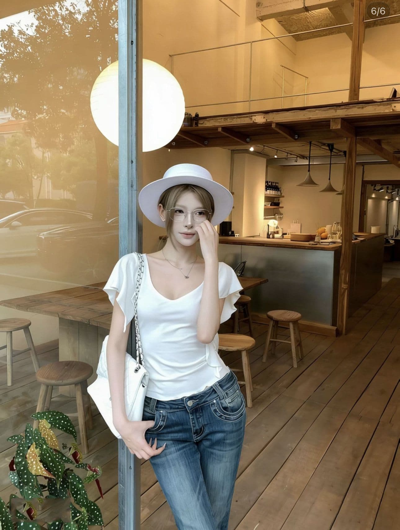 260 그램 사람들 면 작은 날다 소매 V넥 반팔 티셔츠 여성 몸매 가꾸기 슬림해 보이는 다용도 순수한 욕망 핫걸 여름 맨위 상세 이미지 6