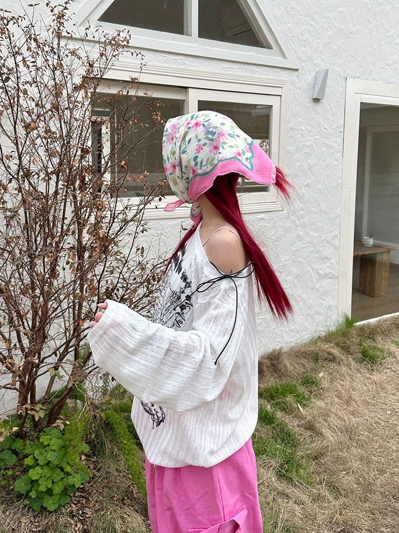 원본 원단 달콤한 차가운 바람 블라우스 긴팔 티셔츠 여성 봄 새로운 루즈핏 자외선 차단 오프숄더 맨위 이미지 3