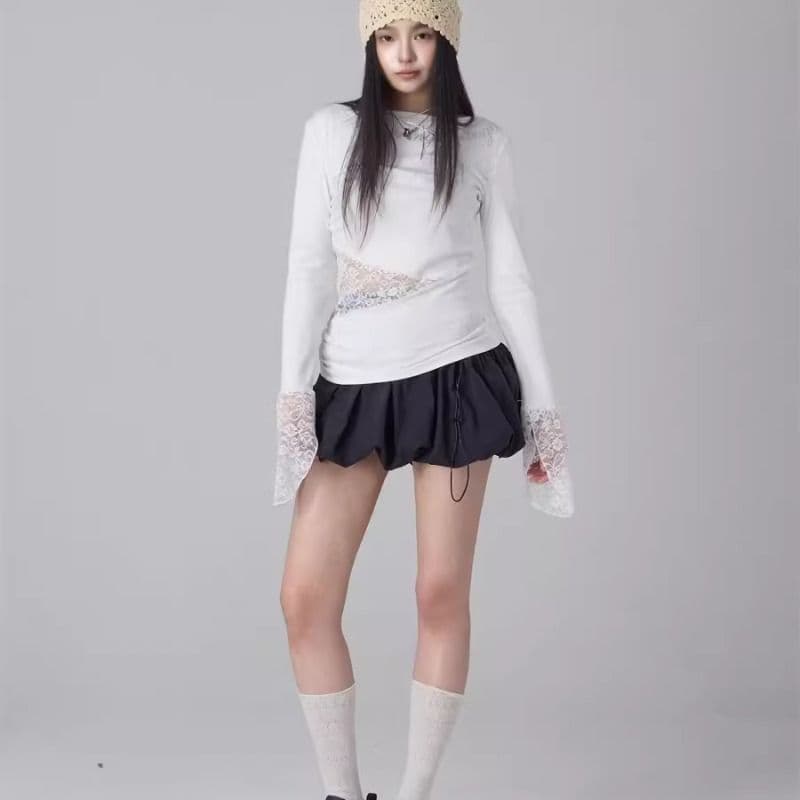 1 1 인 면 핫걸 레이스 조각 티셔츠 여성 봄 가을 긴팔 슬림해 보이는 섹시함 인사이드 잡아라. 의류 이미지 3