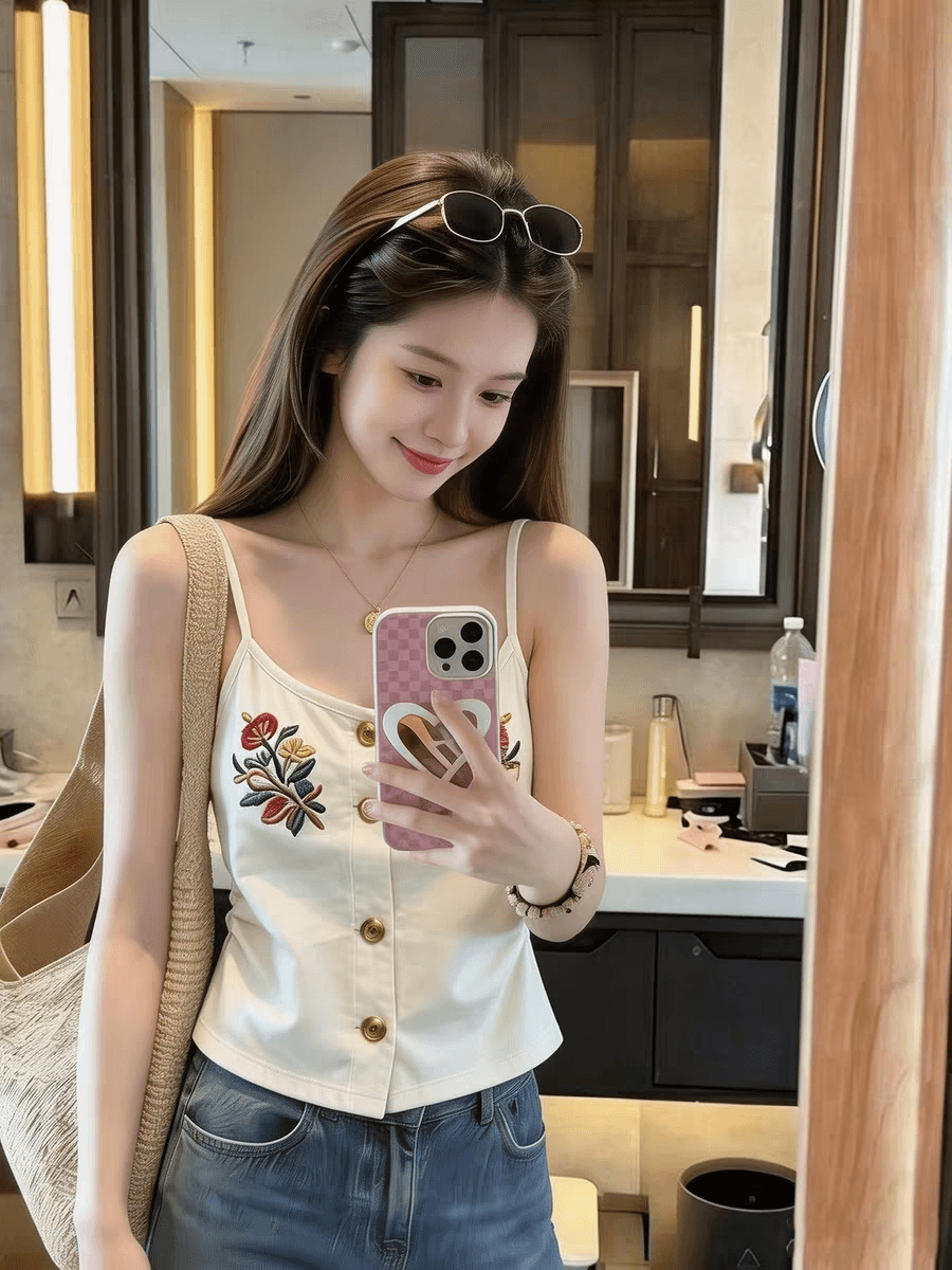 40 면 1 1 오스트리아 세대 서울 220 그램 패치 자수 순수한 욕망 바람 핫걸 캐미솔 ins 상세 이미지 4