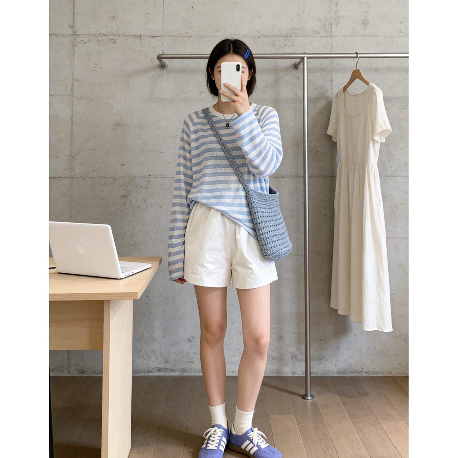 120 그램 60 면 40 폴리 에스터 연령 감소 한 부서 배색 스트라이프 여름 새로운 얇고 가벼운 티셔츠 여성 느긋한 바람 긴팔 맨위 이미지 4