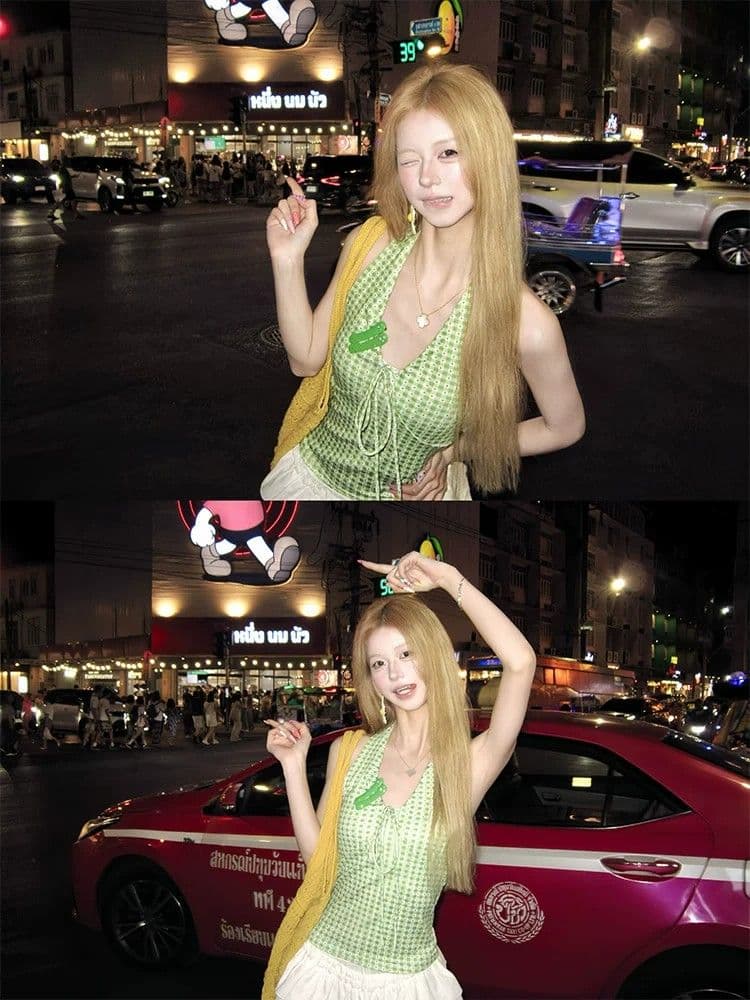 원본 것 핫걸 V넥 녹색 행침 목 슬립 맨위 도파민 ins 조끼 상세 이미지 7
