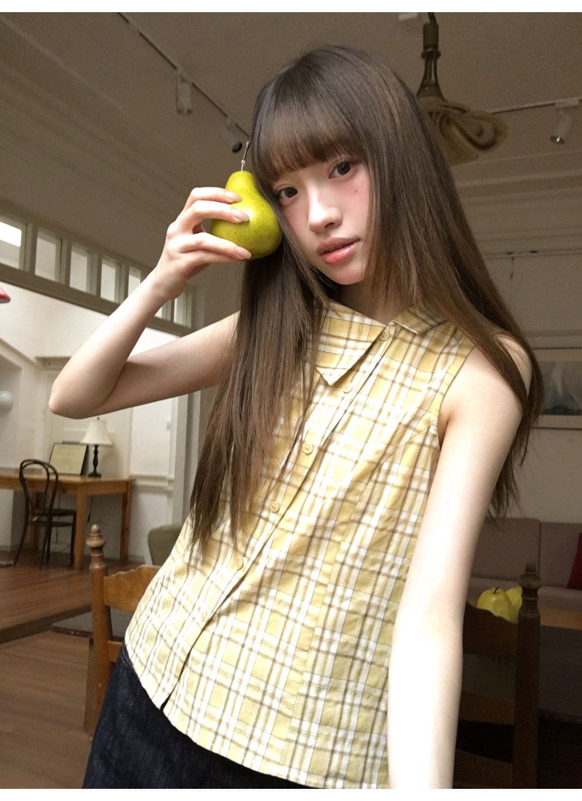 안녕하세요. 대포 디자인 센스 폴로 칼라 민소매 여성 셔츠 여름 새로운 체크무늬 작은 셔츠 캐주얼 다용도 맨위 트렌디 상세 이미지 5