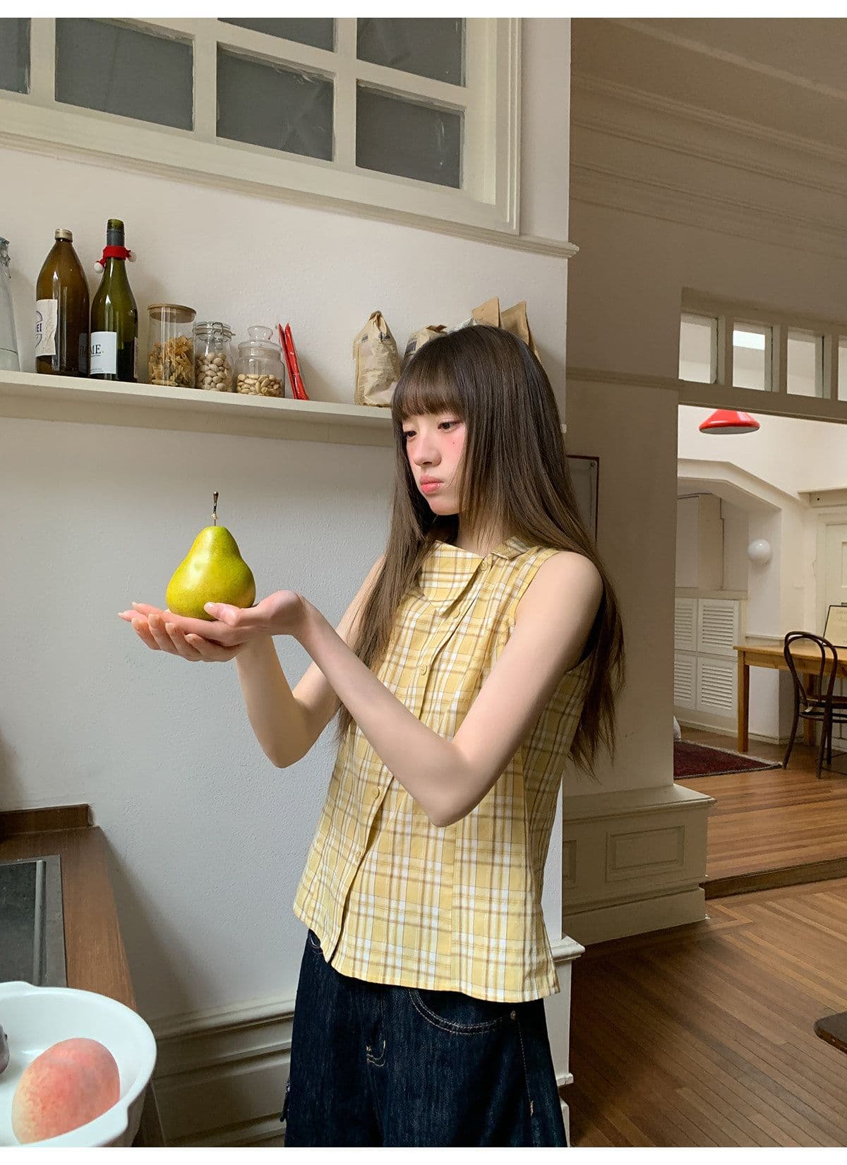 안녕하세요. 대포 디자인 센스 폴로 칼라 민소매 여성 셔츠 여름 새로운 체크무늬 작은 셔츠 캐주얼 다용도 맨위 트렌디 상세 이미지 18
