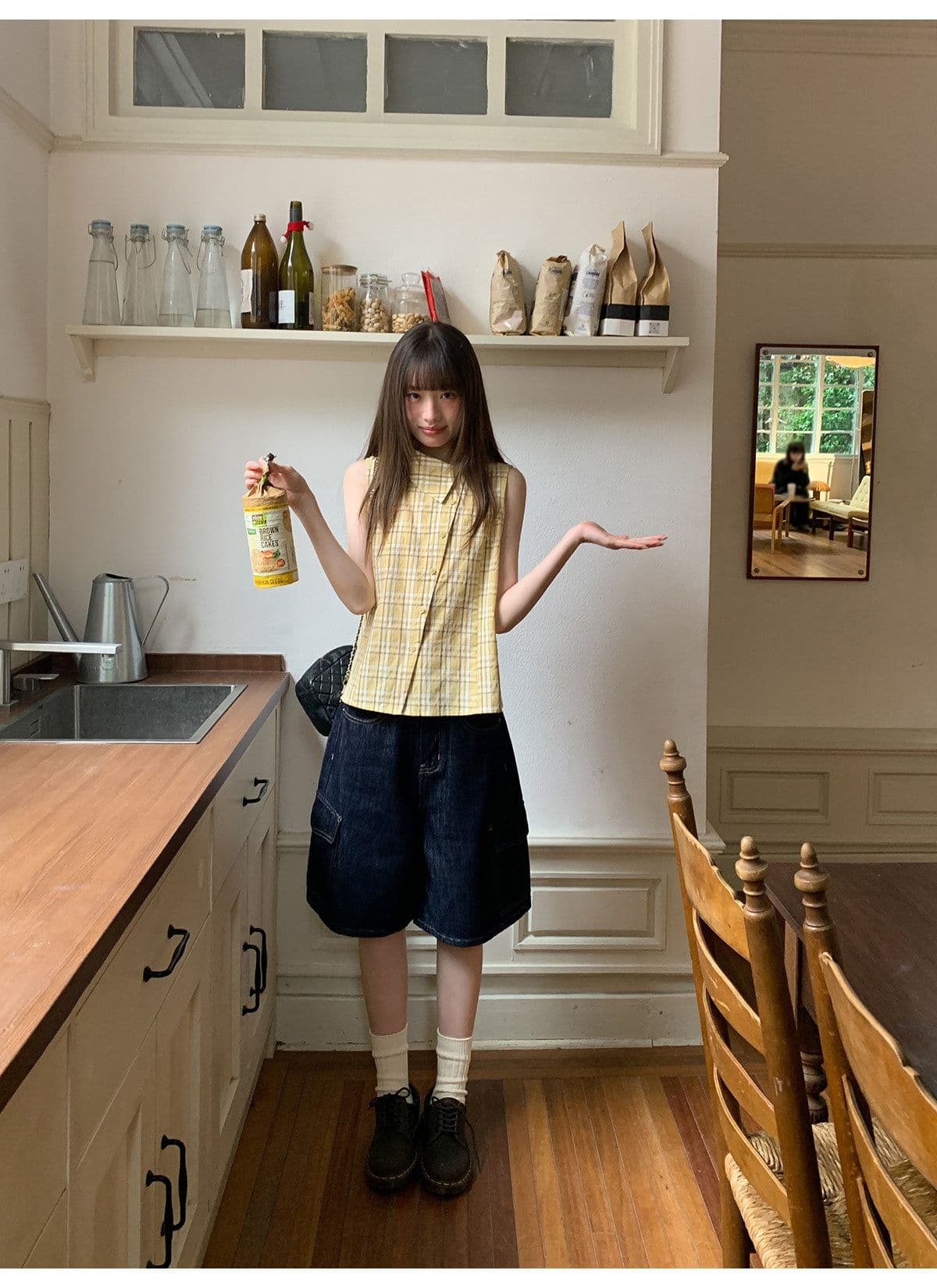 안녕하세요. 대포 디자인 센스 폴로 칼라 민소매 여성 셔츠 여름 새로운 체크무늬 작은 셔츠 캐주얼 다용도 맨위 트렌디 상세 이미지 20