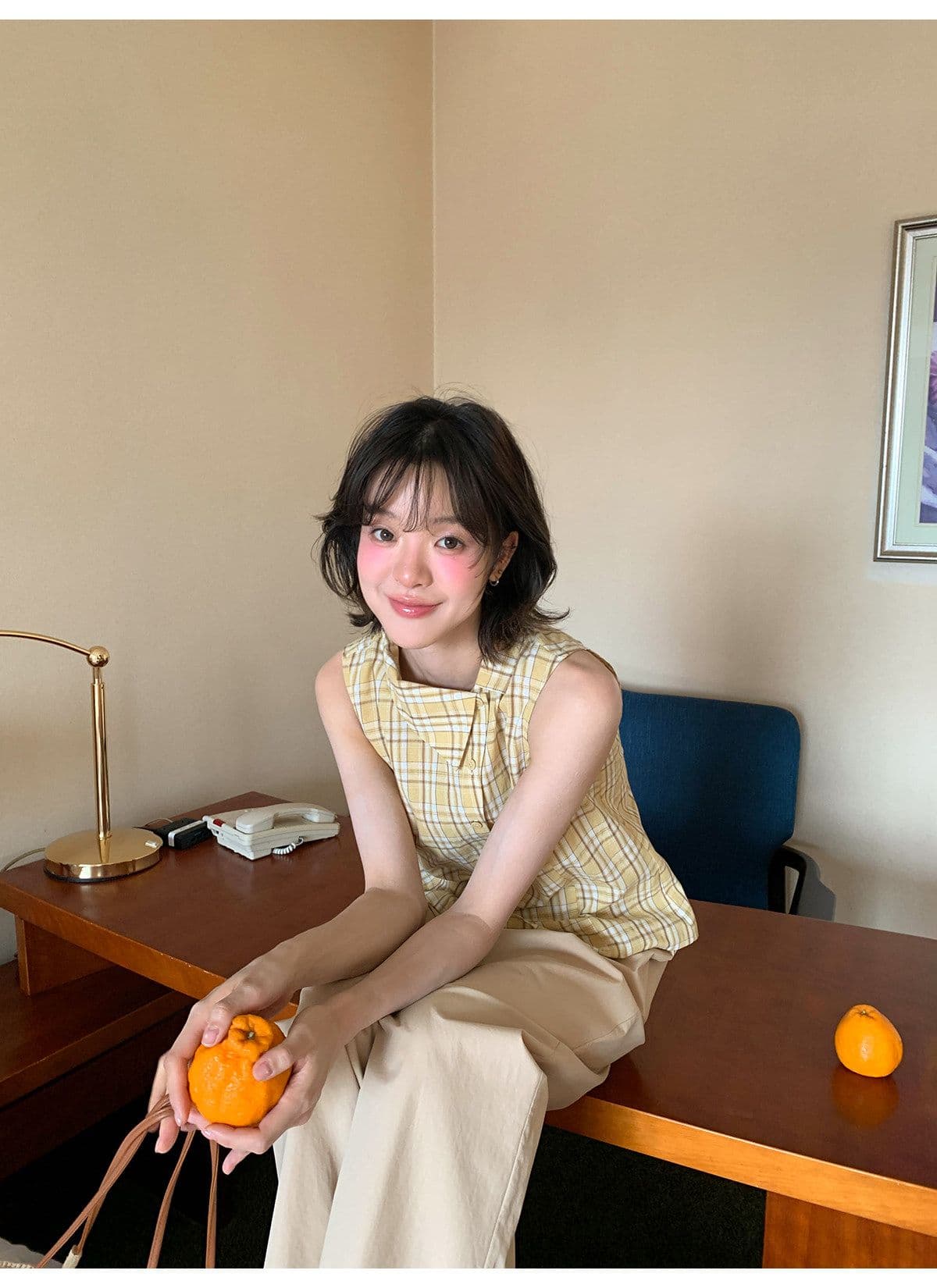 안녕하세요. 대포 디자인 센스 폴로 칼라 민소매 여성 셔츠 여름 새로운 체크무늬 작은 셔츠 캐주얼 다용도 맨위 트렌디 상세 이미지 22