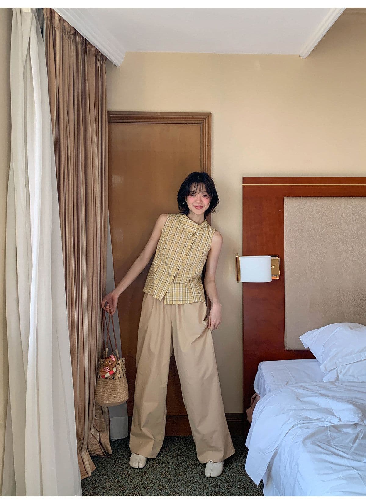안녕하세요. 대포 디자인 센스 폴로 칼라 민소매 여성 셔츠 여름 새로운 체크무늬 작은 셔츠 캐주얼 다용도 맨위 트렌디 상세 이미지 24