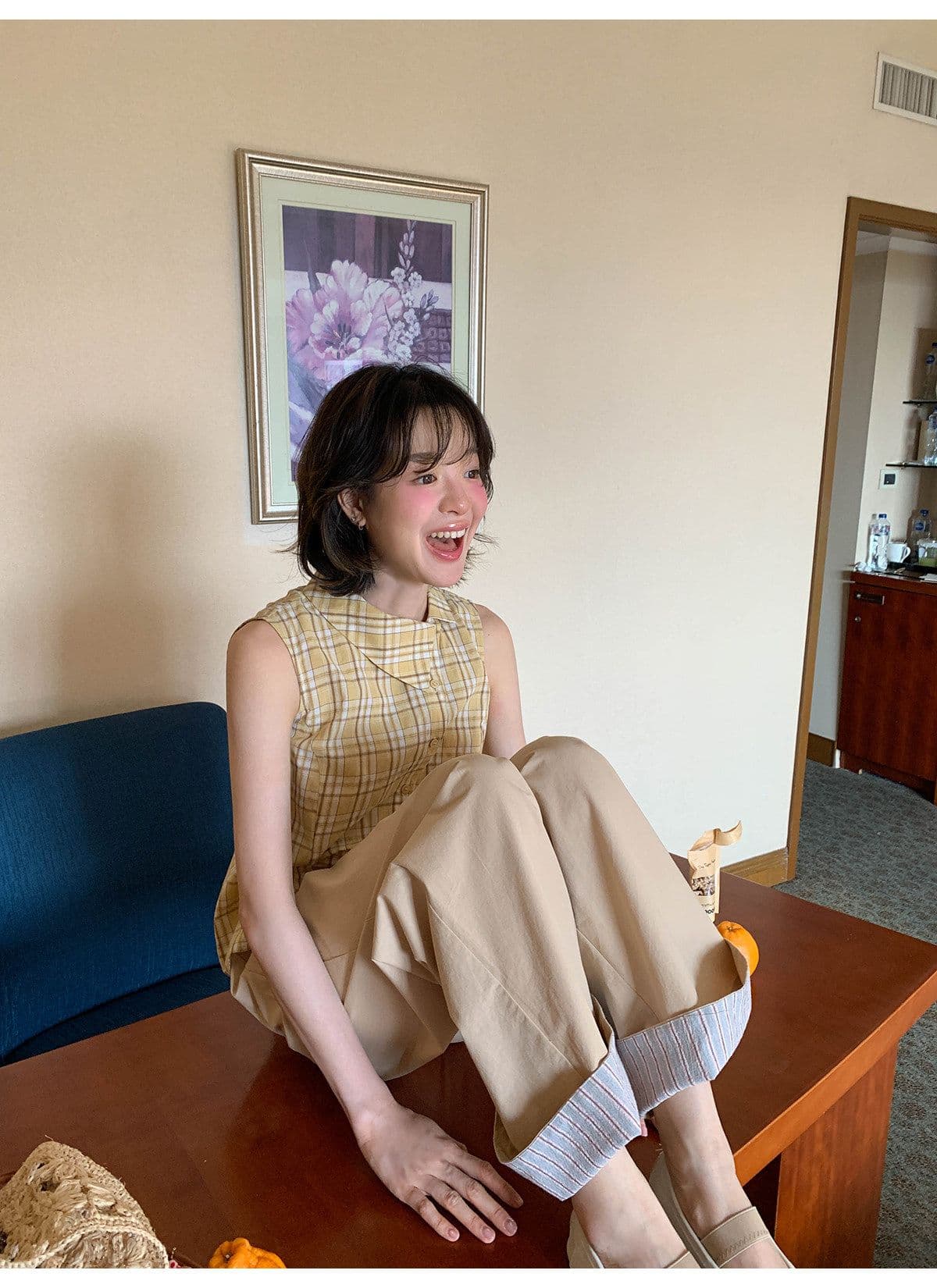 안녕하세요. 대포 디자인 센스 폴로 칼라 민소매 여성 셔츠 여름 새로운 체크무늬 작은 셔츠 캐주얼 다용도 맨위 트렌디 상세 이미지 27