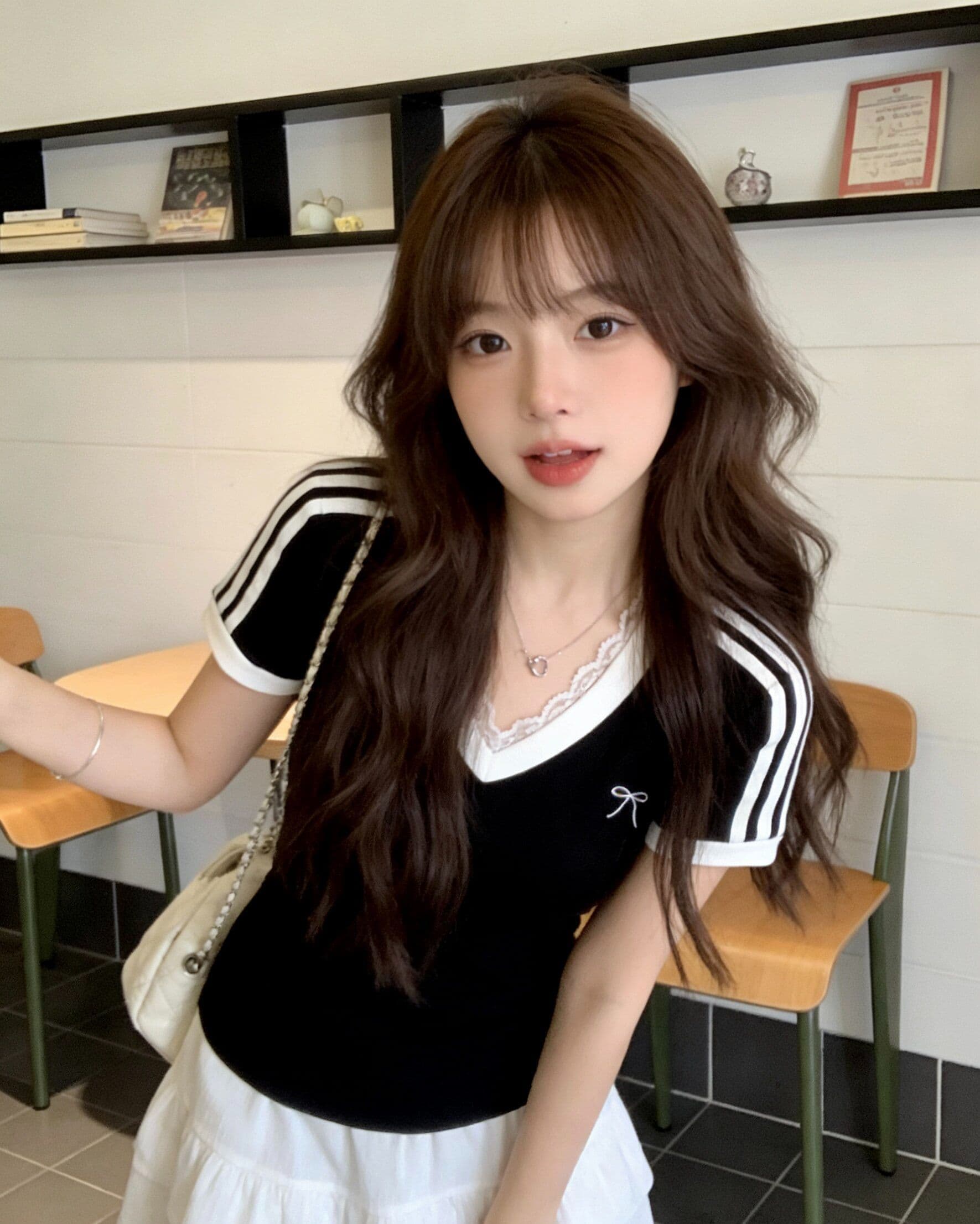 260 그램 사람들 면 레이스 레이스 V넥 반팔 티셔츠 여성 여름 새로운 긍정적 인 어깨 스트라이프 몸매 가꾸기 디스플레이 얇고 작은 맨위 상세 이미지 1
