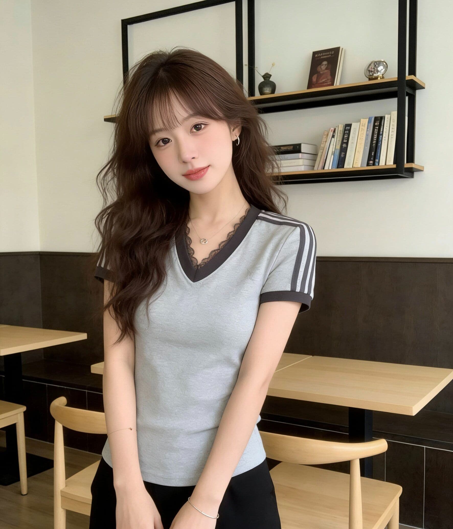 260 그램 사람들 면 레이스 레이스 V넥 반팔 티셔츠 여성 여름 새로운 긍정적 인 어깨 스트라이프 몸매 가꾸기 디스플레이 얇고 작은 맨위 상세 이미지 9