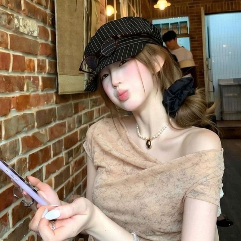 경관 그림 광저우 원본 원단 비스듬한 어깨 십자가 오트밀 색 후광 염색 프린트 부드러운 바람 여름 새로운