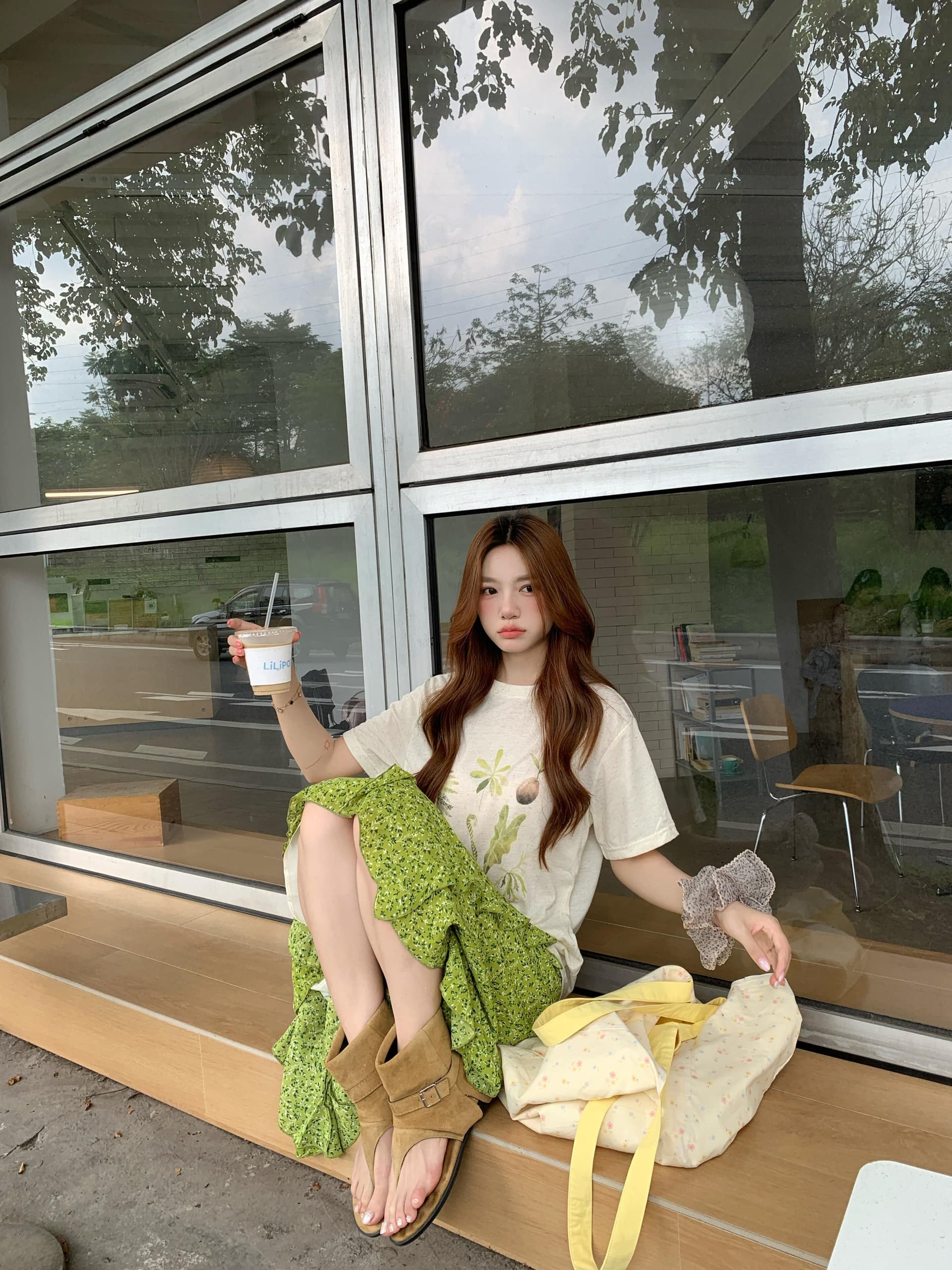 광저우 라이 경기 서울 눈꽃 면 얇은 스타일 마이크로 ~을 통해 시원한 통기성 블라우스 여성용 짧은 소매 티셔츠 프린트 루즈핏 맨위 이미지 2