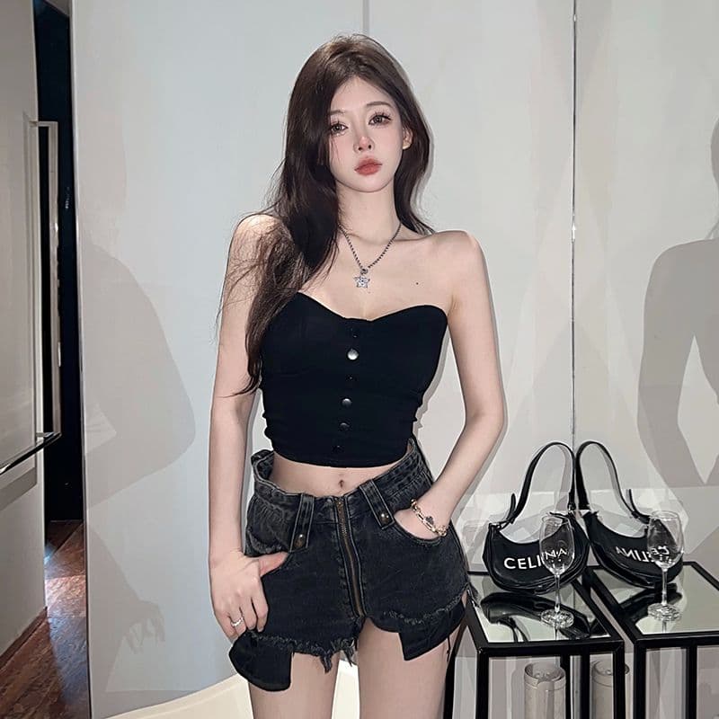 실사 흔들어서 톤 주간 고양이 품질 섹시함 포장 가슴 맨위 여성 보트넥 오프숄더 타이트 디스플레이 가슴 조끼 이미지 3