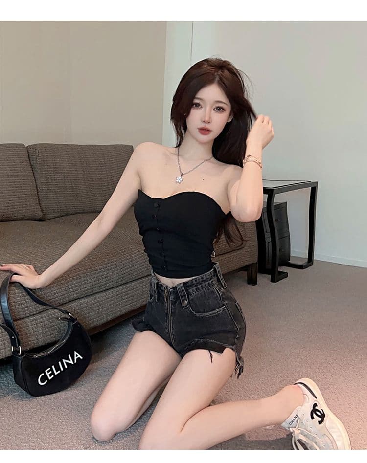 실사 흔들어서 톤 주간 고양이 품질 섹시함 포장 가슴 맨위 여성 보트넥 오프숄더 타이트 디스플레이 가슴 조끼 상세 이미지 15