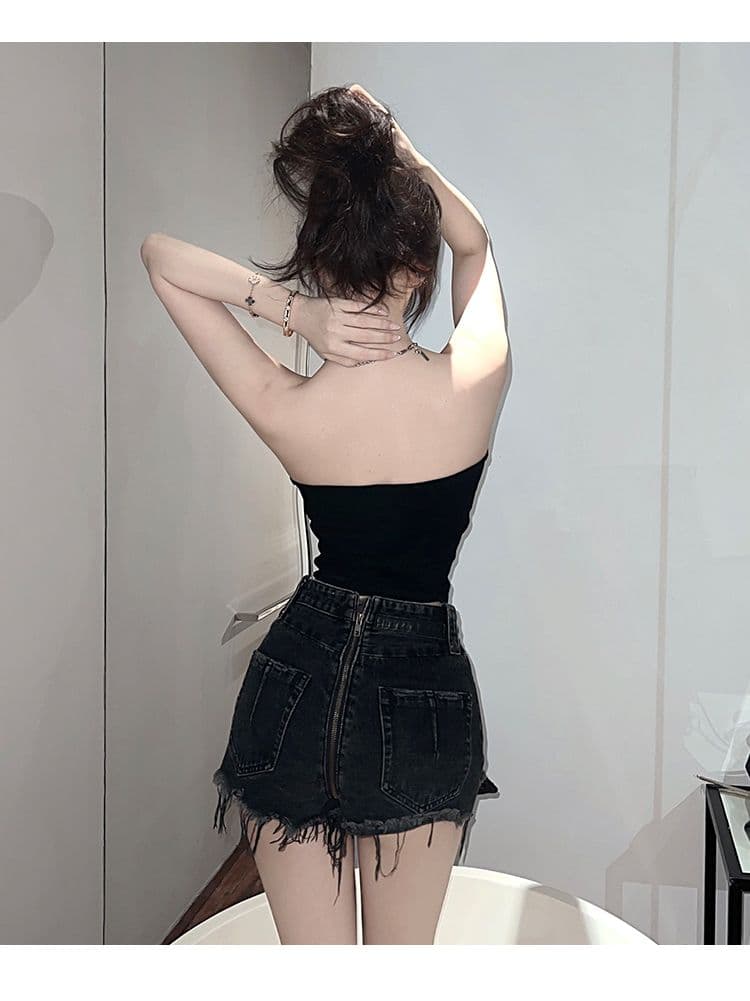 실사 흔들어서 톤 주간 고양이 품질 섹시함 포장 가슴 맨위 여성 보트넥 오프숄더 타이트 디스플레이 가슴 조끼 상세 이미지 17