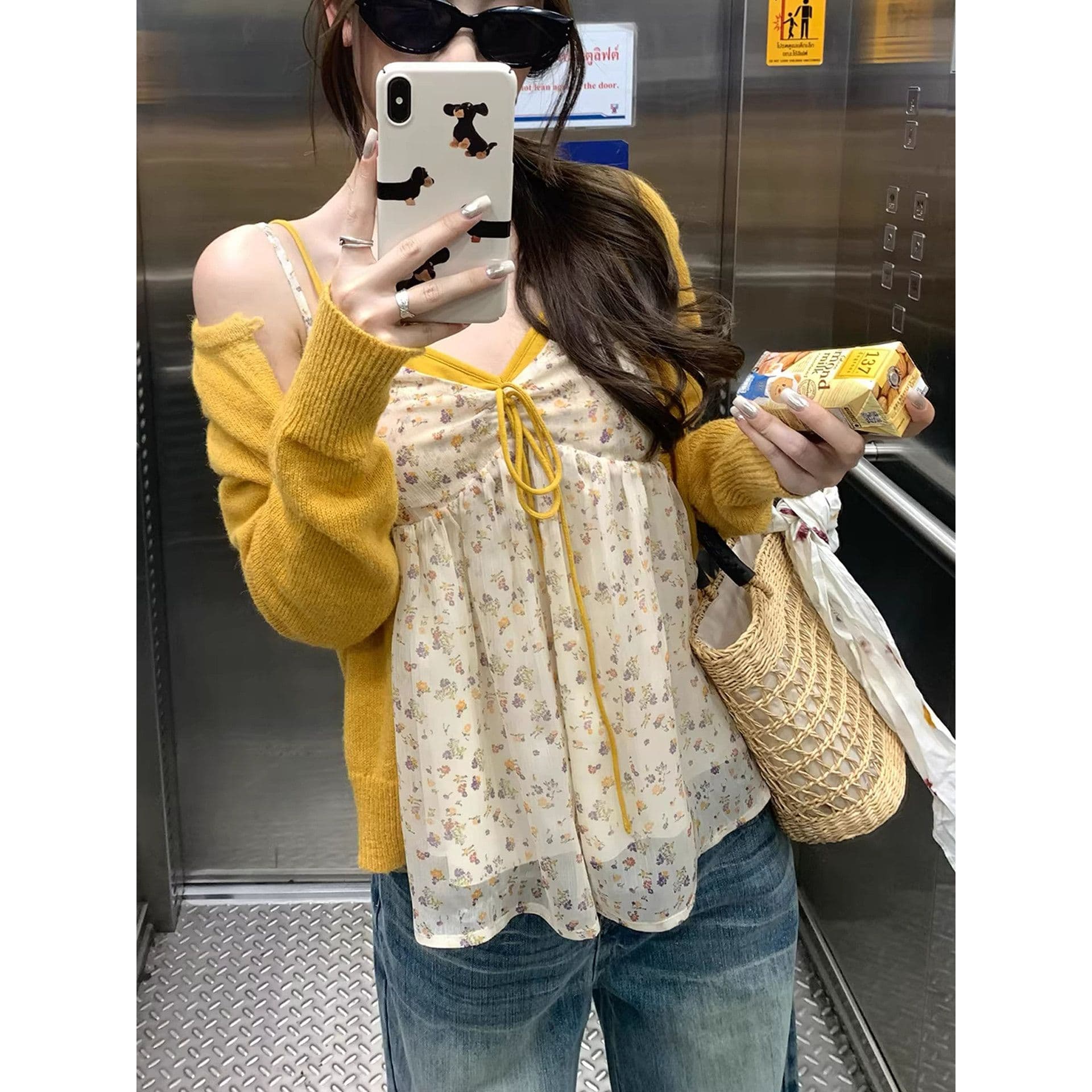 원본 품질 레이스 배색 패치워크 꽃무늬 캐미솔 여름 순수한 욕망 바람 페이크 레이어드 짧은 맨위 이미지 4