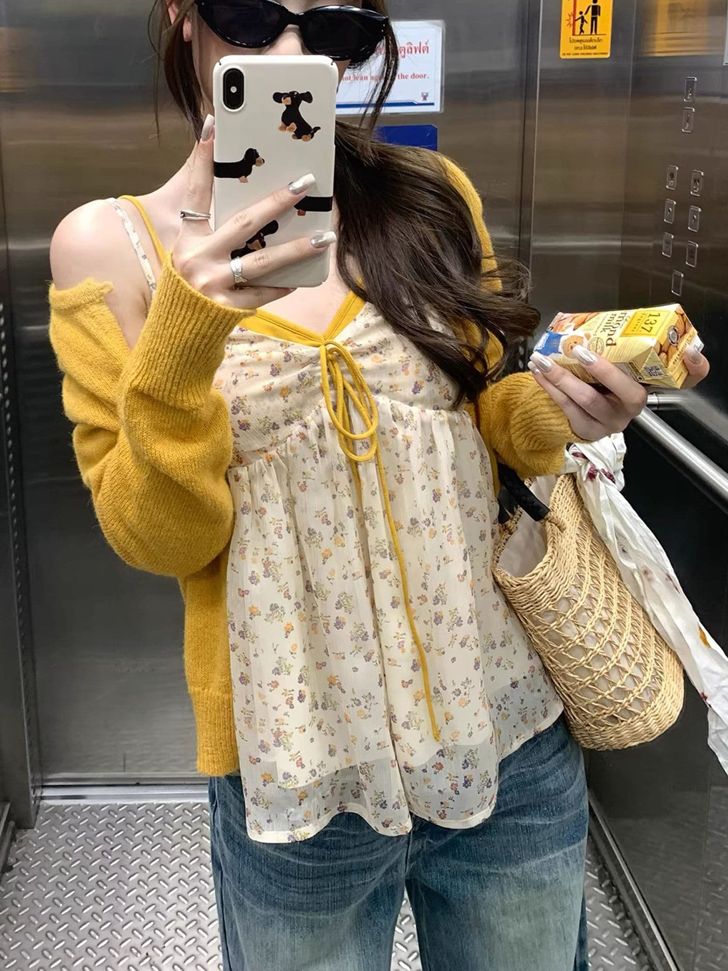 원본 품질 레이스 배색 패치워크 꽃무늬 캐미솔 여름 순수한 욕망 바람 페이크 레이어드 짧은 맨위 상세 이미지 7