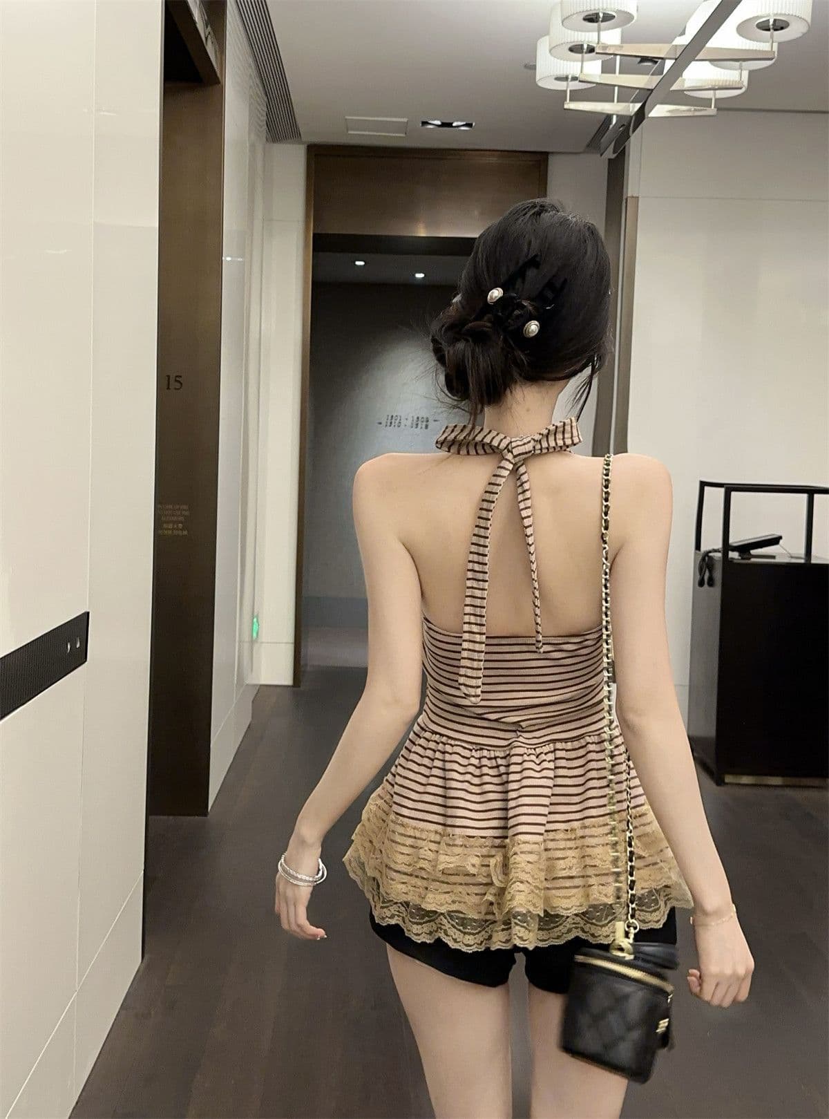 원본 원단 벨트 가슴 패드 무거운 작업 레이스 나비 매듭 행침 목 허리 수축 캐미솔 맨위 상세 이미지 7