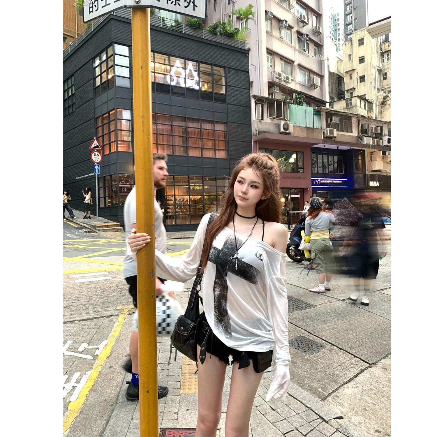 원본 주간 실크 빛 아시아 인 바람 느긋한 십자가 블라우스 여성 여름 순수한 욕망 마이크로 ~을 통해 얇은 스타일 비스듬한 어깨 긴팔 이미지 3