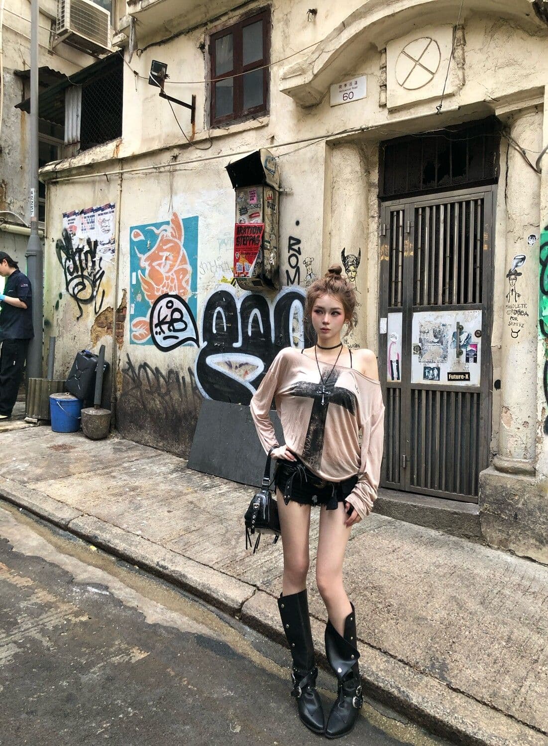 원본 주간 실크 빛 아시아 인 바람 느긋한 십자가 블라우스 여성 여름 순수한 욕망 마이크로 ~을 통해 얇은 스타일 비스듬한 어깨 긴팔 상세 이미지 3