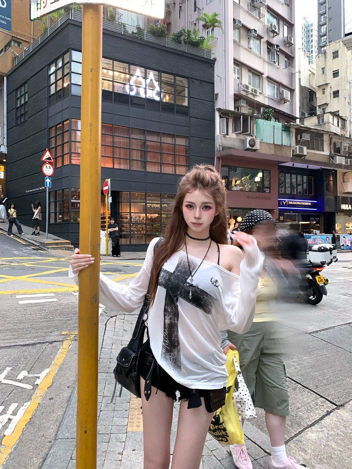 원본 주간 실크 빛 아시아 인 바람 느긋한 십자가 블라우스 여성 여름 순수한 욕망 마이크로 ~을 통해 얇은 스타일 비스듬한 어깨 긴팔 상세 이미지 12