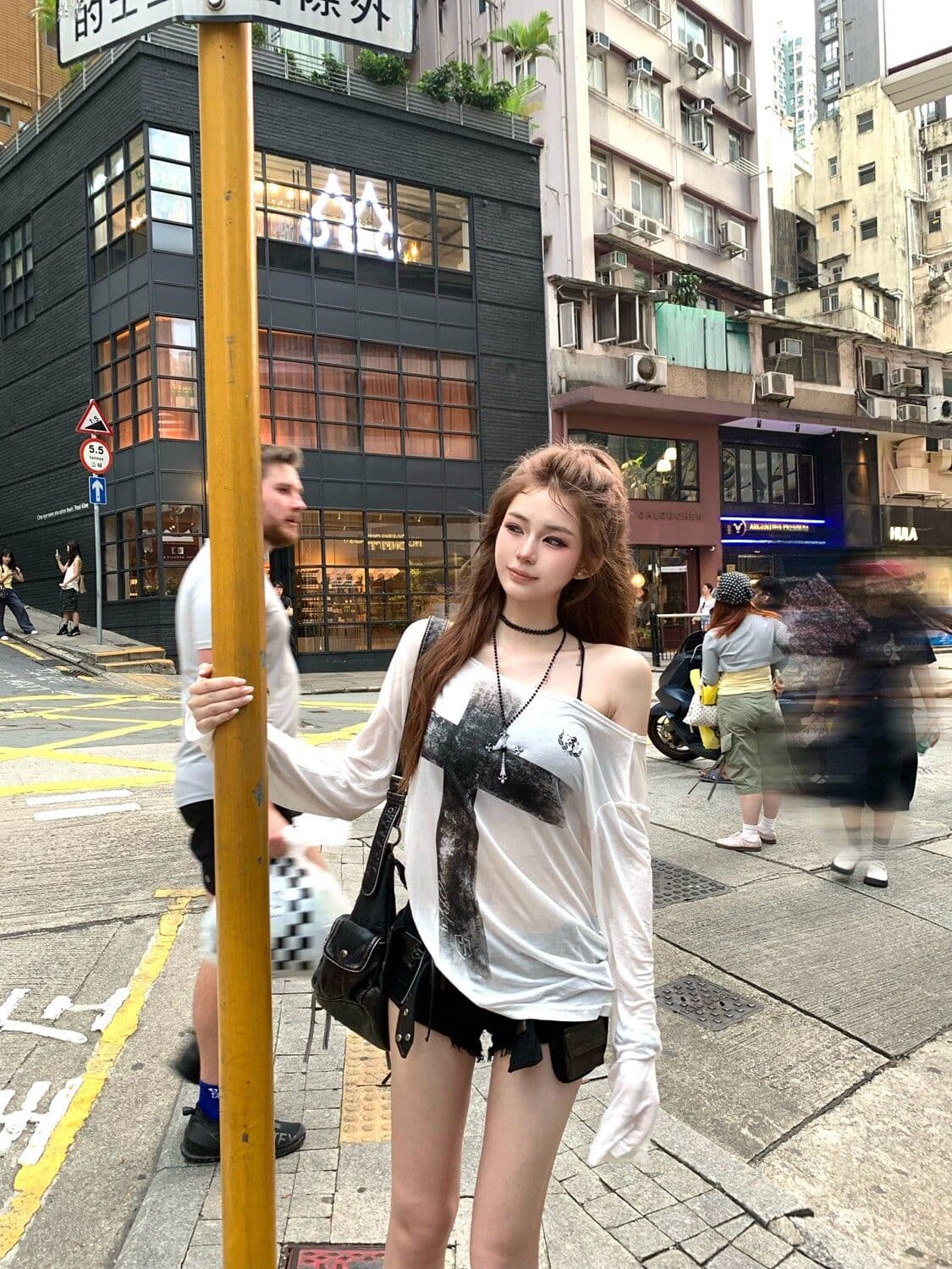 원본 주간 실크 빛 아시아 인 바람 느긋한 십자가 블라우스 여성 여름 순수한 욕망 마이크로 ~을 통해 얇은 스타일 비스듬한 어깨 긴팔 상세 이미지 13