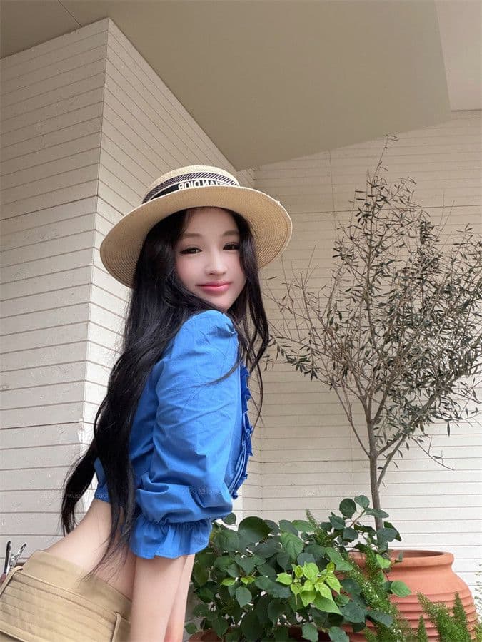 원본 품질 프릴 베이비 칼라 중간 소매 여성 셔츠 여름 몸매 가꾸기 셔츠 품격 쇼트 스타일 이슬 뼈의 맨위 상세 이미지 11