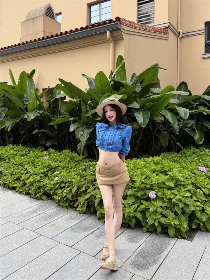 원본 품질 프릴 베이비 칼라 중간 소매 여성 셔츠 여름 몸매 가꾸기 셔츠 품격 쇼트 스타일 이슬 뼈의 맨위 상세 이미지 17