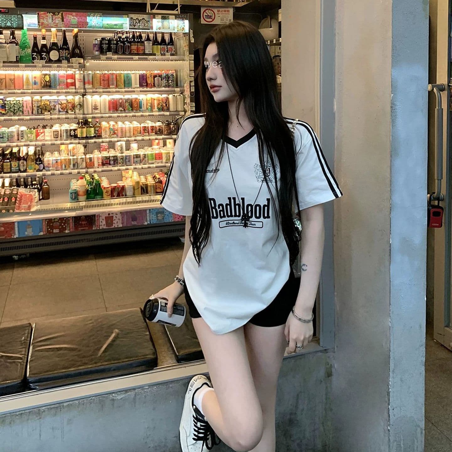 경관 그림 원본 것 순수한 욕망 타이트 맨위 여름 알파벳 프린트 루즈핏 반팔 티셔츠 여성
