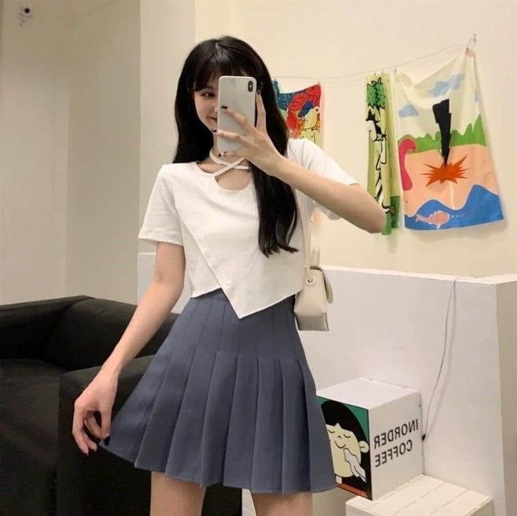 경관 그림 원본 품질 불규칙 티셔츠 디자인 센스 달콤한 핫걸 쇼트 스타일 인사이드 잡아라. 의류 상세 이미지 5