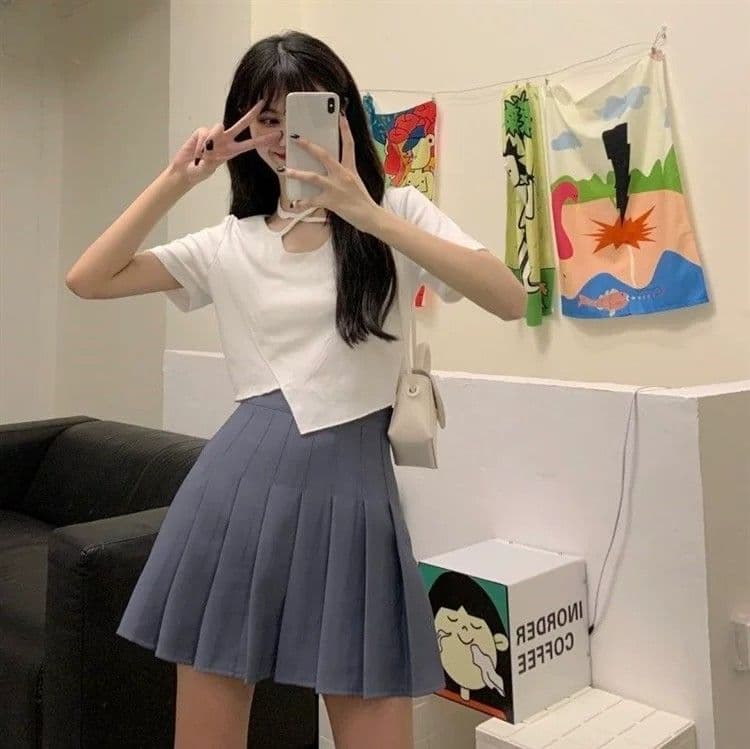 경관 그림 원본 품질 불규칙 티셔츠 디자인 센스 달콤한 핫걸 쇼트 스타일 인사이드 잡아라. 의류 상세 이미지 6