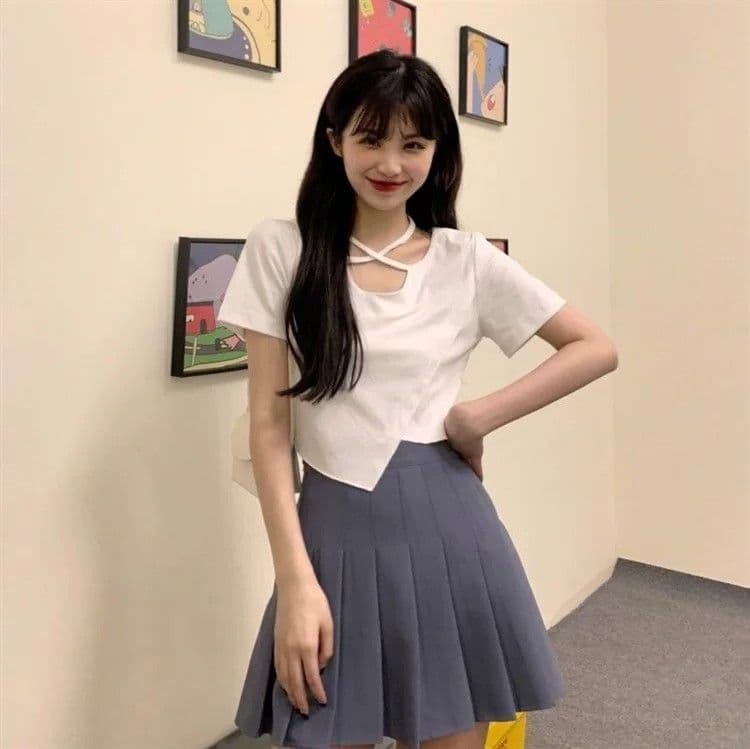 경관 그림 원본 품질 불규칙 티셔츠 디자인 센스 달콤한 핫걸 쇼트 스타일 인사이드 잡아라. 의류 상세 이미지 7