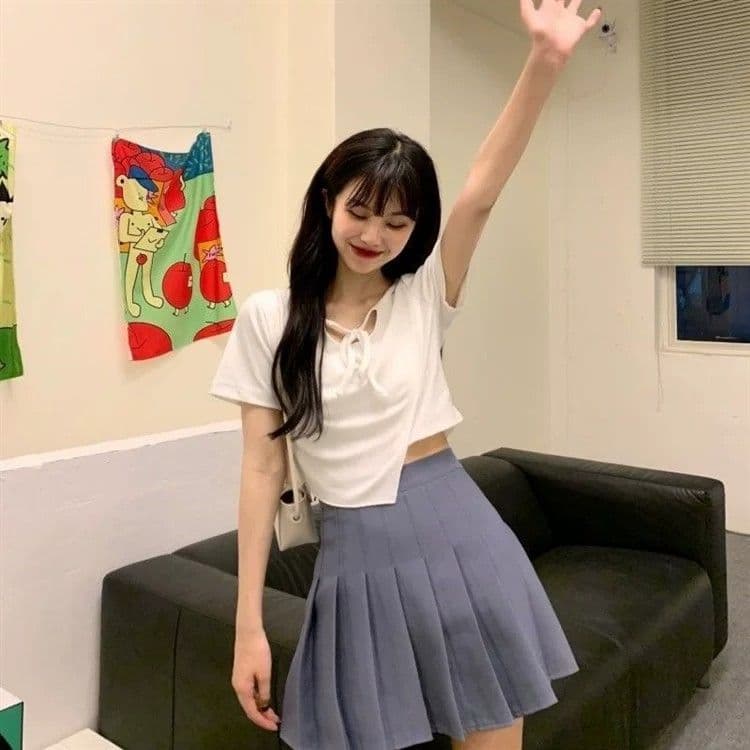 경관 그림 원본 품질 불규칙 티셔츠 디자인 센스 달콤한 핫걸 쇼트 스타일 인사이드 잡아라. 의류 상세 이미지 9
