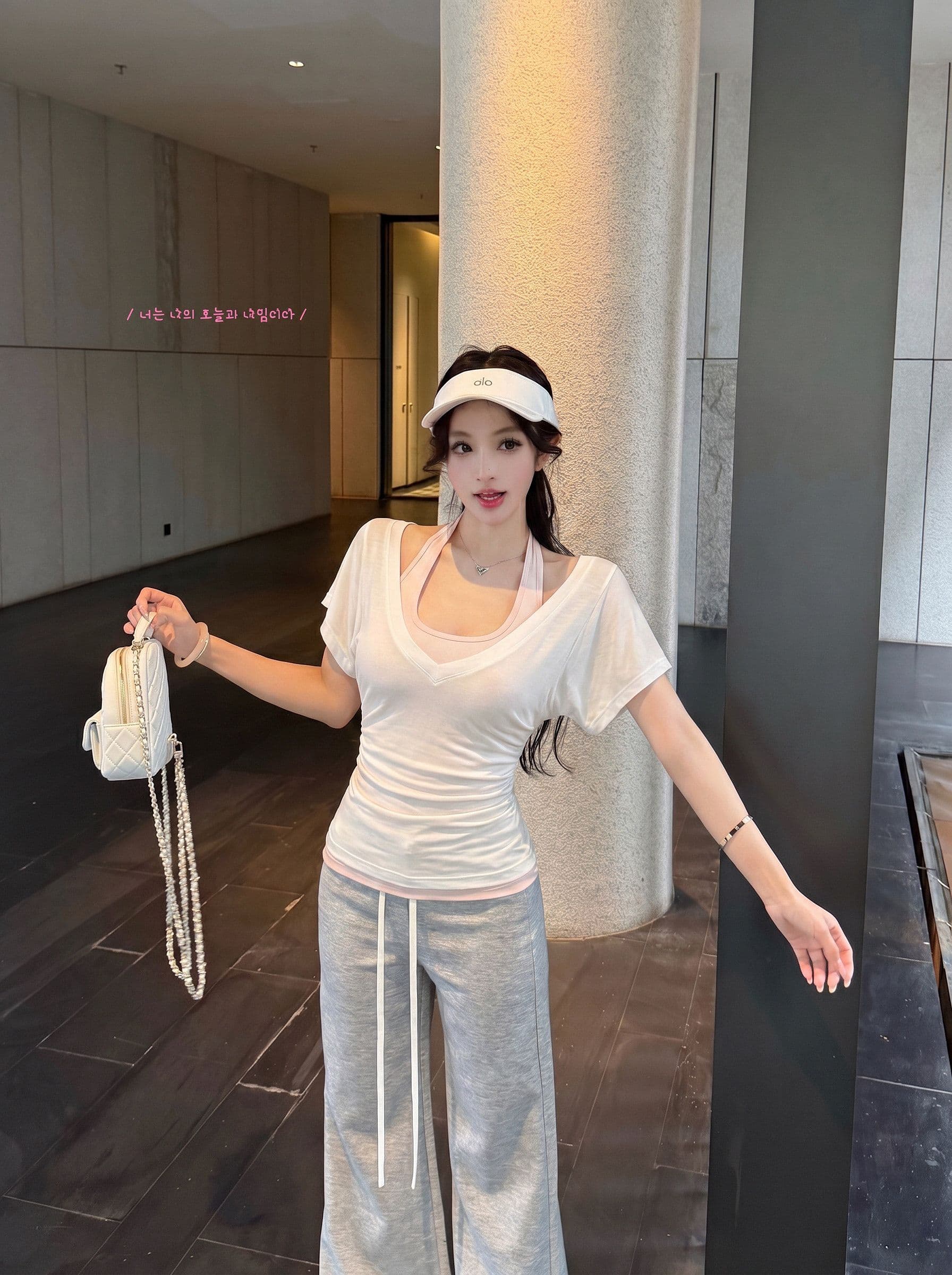사람들 면 화이트 허리 수축 반팔 블라우스 티셔츠 여성 여름 순수한 욕망 세트 행침 목 조끼 스택 착용 투피스 세트 상세 이미지 7