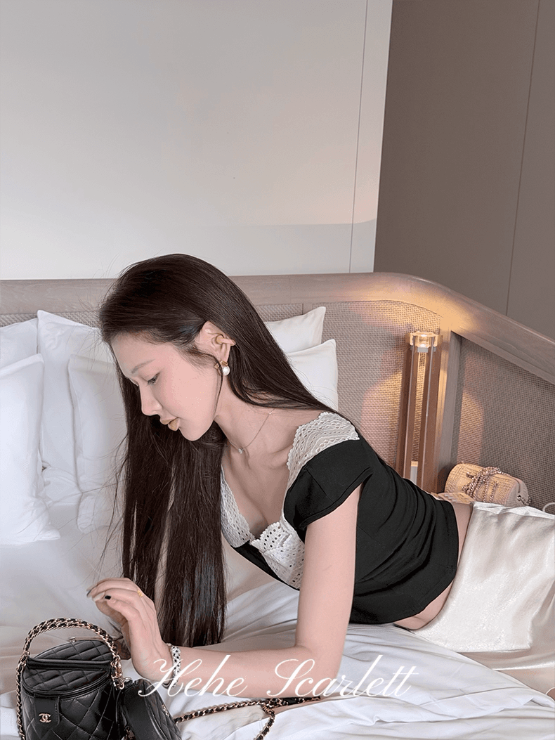 너 ~ 중 헤헤 scarlett 여름 순수한 욕망 바람 광장 칼라 몸매 가꾸기 슬림해 보이는 반팔 티셔츠 여성 상세 이미지 7
