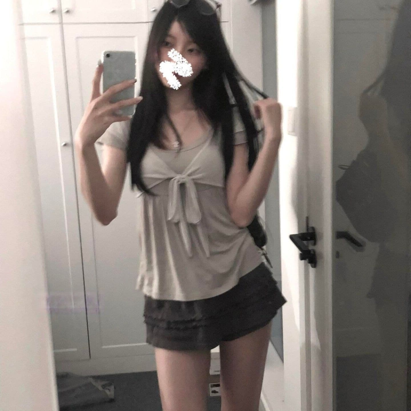 양모 한 부서 나비 매듭 스트랩 페이크 레이어드 반팔 티셔츠 여성 여름 몸매 가꾸기 핫걸 작은 키 Chic 맨위 이미지 5
